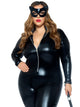 Plus Wet Look Faux Leather Zipper Front Catsuit