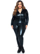 Plus Wet Look Faux Leather Zipper Front Catsuit