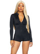 Zipper Front Long Sleeved Matte Romper