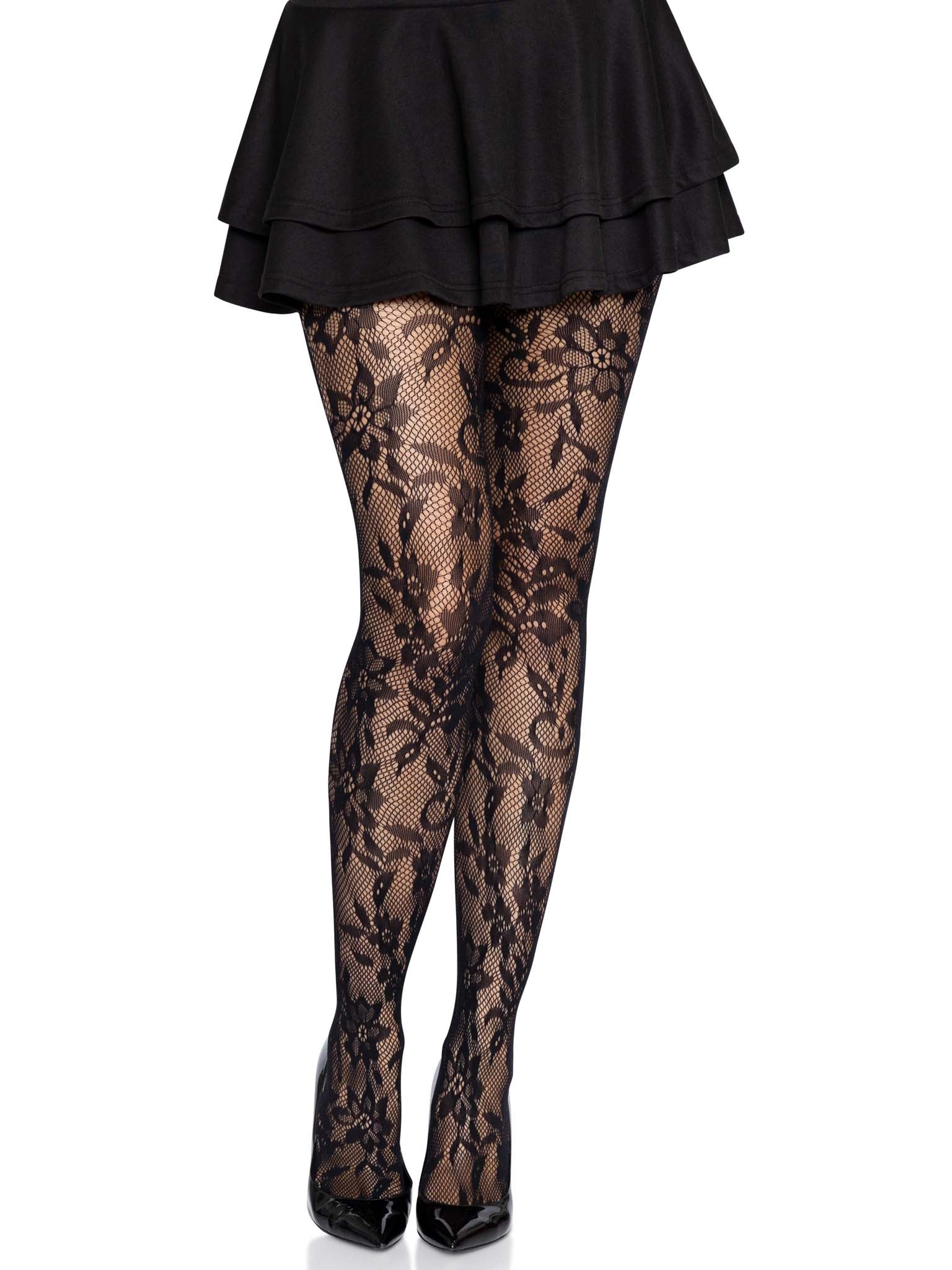 Mesh tights with floral lace, Lingerie