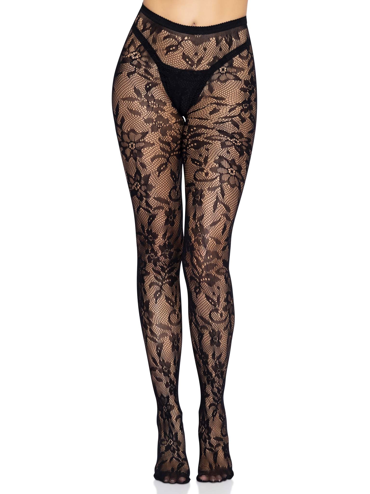 1pc Lace Tights For Women, Hollow Out Floral Sheer Pantyhose