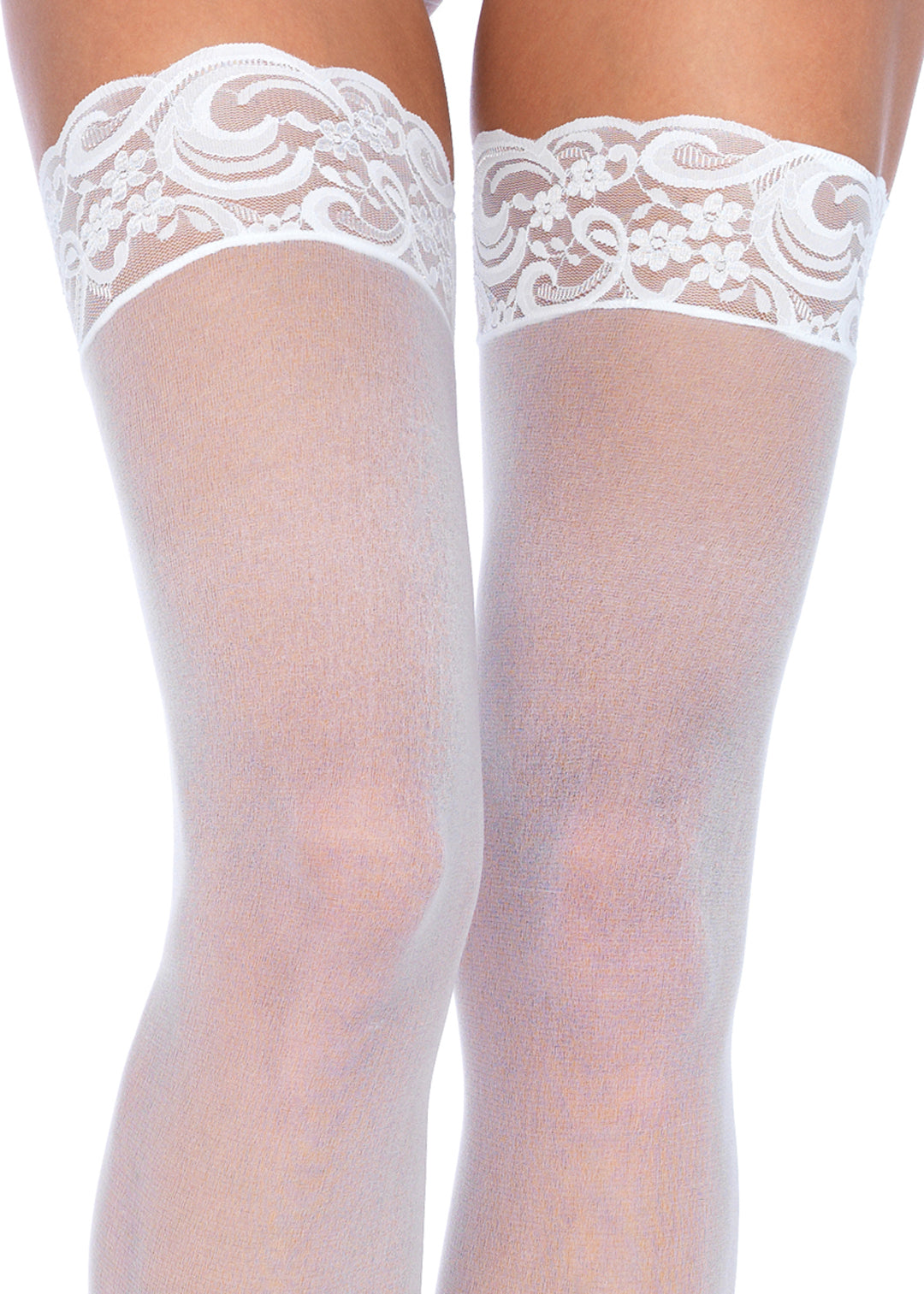 Plus Size Beige Lace Top Thigh High Fishnet Stockings